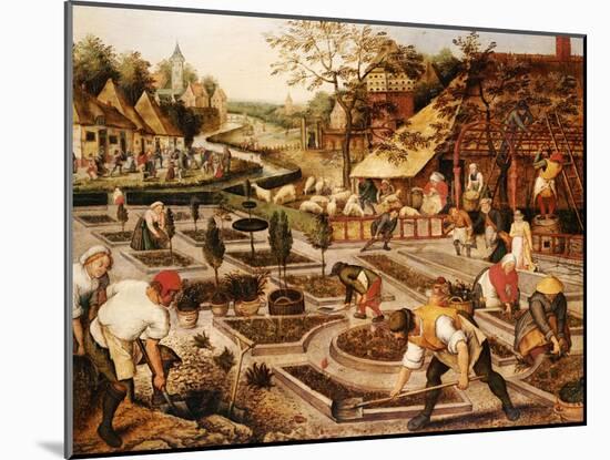 Spring: Gardeners, Sheep Shearers and Peasants Merrymaking-Pieter Bruegel the Elder-Mounted Giclee Print