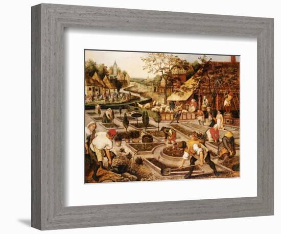 Spring: Gardeners, Sheep Shearers and Peasants Merrymaking-Pieter Bruegel the Elder-Framed Giclee Print