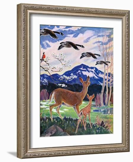 "Spring in the Meadow,"March 1, 1938-Paul Bransom-Framed Giclee Print