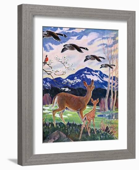 "Spring in the Meadow,"March 1, 1938-Paul Bransom-Framed Giclee Print