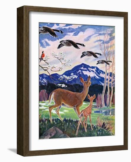 "Spring in the Meadow,"March 1, 1938-Paul Bransom-Framed Giclee Print