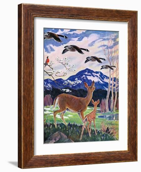 "Spring in the Meadow,"March 1, 1938-Paul Bransom-Framed Giclee Print