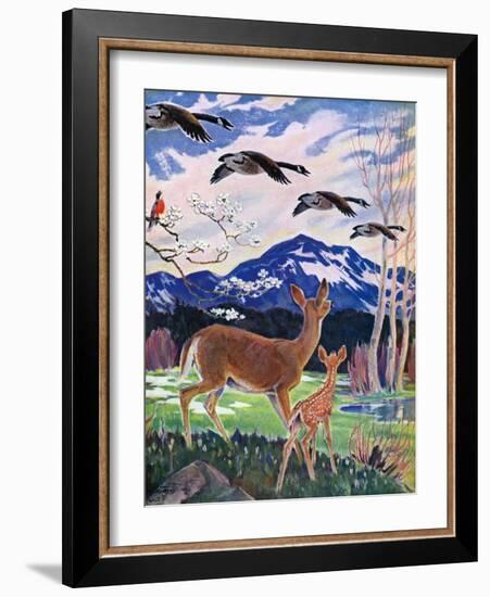 "Spring in the Meadow,"March 1, 1938-Paul Bransom-Framed Giclee Print