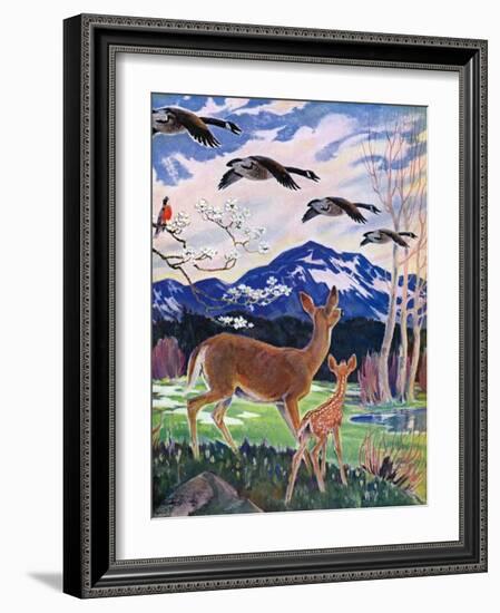 "Spring in the Meadow,"March 1, 1938-Paul Bransom-Framed Giclee Print