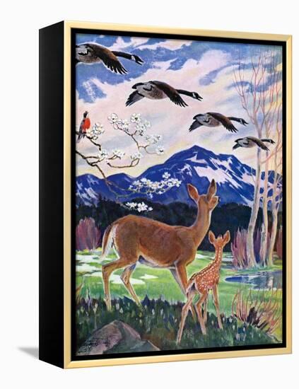 "Spring in the Meadow,"March 1, 1938-Paul Bransom-Framed Premier Image Canvas