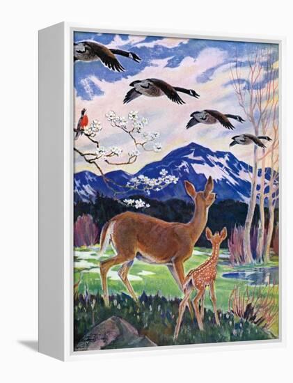 "Spring in the Meadow,"March 1, 1938-Paul Bransom-Framed Premier Image Canvas