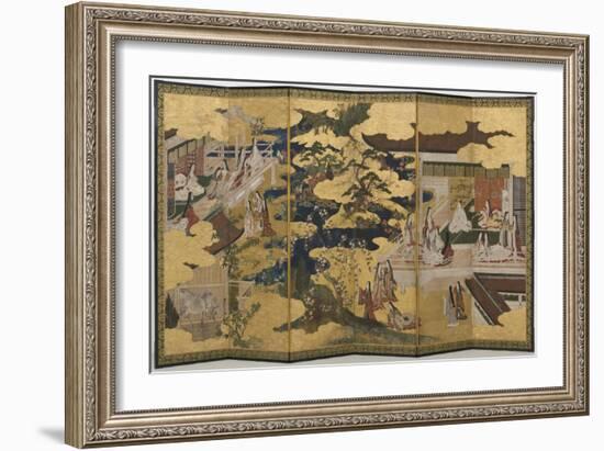 Spring in the Palace, Six-Fold Screen from 'The Tale of Genji', C.1650-Japanese-Framed Giclee Print