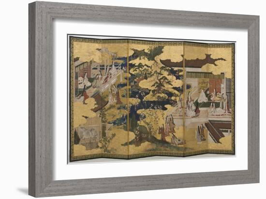 Spring in the Palace, Six-Fold Screen from 'The Tale of Genji', C.1650-Japanese-Framed Giclee Print