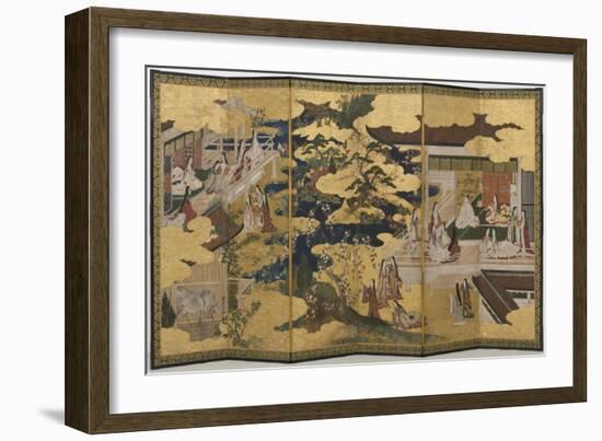 Spring in the Palace, Six-Fold Screen from 'The Tale of Genji', C.1650-Japanese-Framed Giclee Print