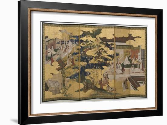 Spring in the Palace, Six-Fold Screen from 'The Tale of Genji', C.1650-Japanese-Framed Giclee Print