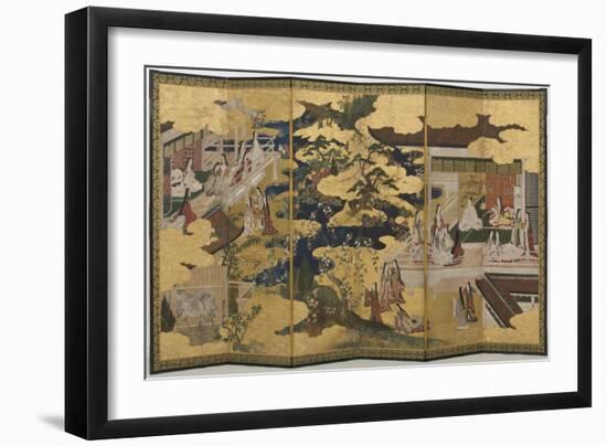 Spring in the Palace, Six-Fold Screen from 'The Tale of Genji', C.1650-Japanese-Framed Giclee Print