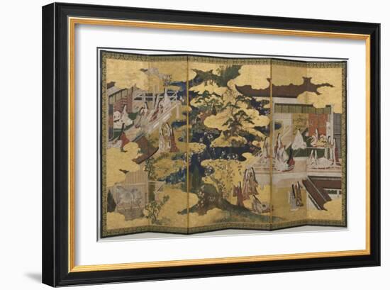 Spring in the Palace, Six-Fold Screen from 'The Tale of Genji', C.1650-Japanese-Framed Giclee Print