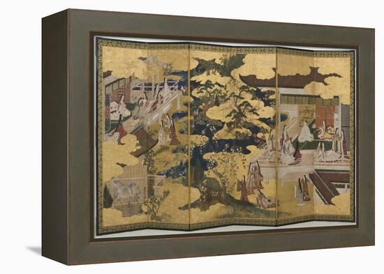 Spring in the Palace, Six-Fold Screen from 'The Tale of Genji', C.1650-Japanese-Framed Premier Image Canvas