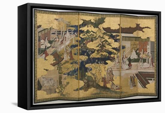 Spring in the Palace, Six-Fold Screen from 'The Tale of Genji', C.1650-Japanese-Framed Premier Image Canvas