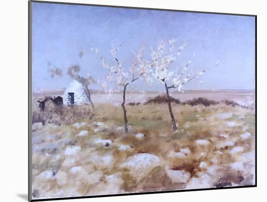 Spring (Landscape with Blooming Almond Trees and Trullo House)-Giuseppe De Nittis-Mounted Art Print