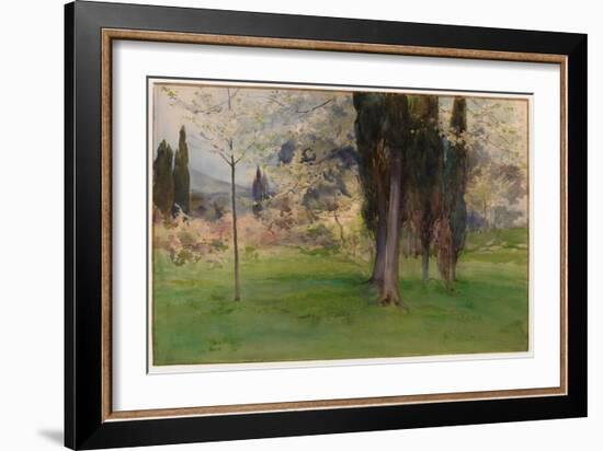 Spring Landscape with Trees (W/C on Paper)-Onorato Carlandi-Framed Giclee Print