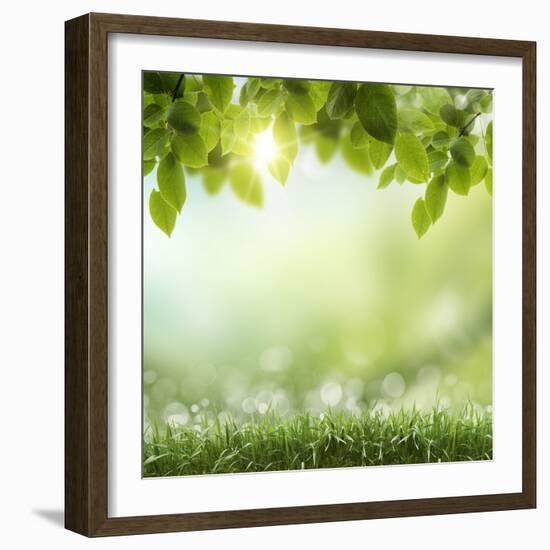 Spring or Summer Season Abstract Nature Background with Grass and Blue Sky in the Back-Krivosheev Vitaly-Framed Photographic Print