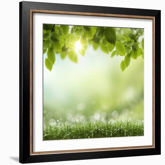 Spring or Summer Season Abstract Nature Background with Grass and Blue Sky in the Back-Krivosheev Vitaly-Framed Photographic Print