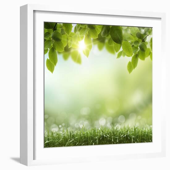 Spring or Summer Season Abstract Nature Background with Grass and Blue Sky in the Back-Krivosheev Vitaly-Framed Photographic Print