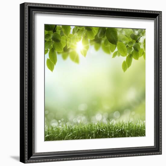 Spring or Summer Season Abstract Nature Background with Grass and Blue Sky in the Back-Krivosheev Vitaly-Framed Photographic Print