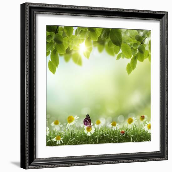 Spring or Summer Season Abstract Nature Background with Grass and Blue Sky in the Back-Krivosheev Vitaly-Framed Premium Giclee Print