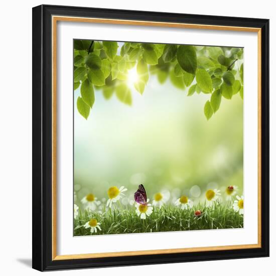 Spring or Summer Season Abstract Nature Background with Grass and Blue Sky in the Back-Krivosheev Vitaly-Framed Art Print