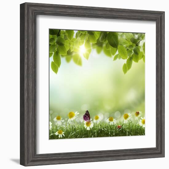 Spring or Summer Season Abstract Nature Background with Grass and Blue Sky in the Back-Krivosheev Vitaly-Framed Art Print