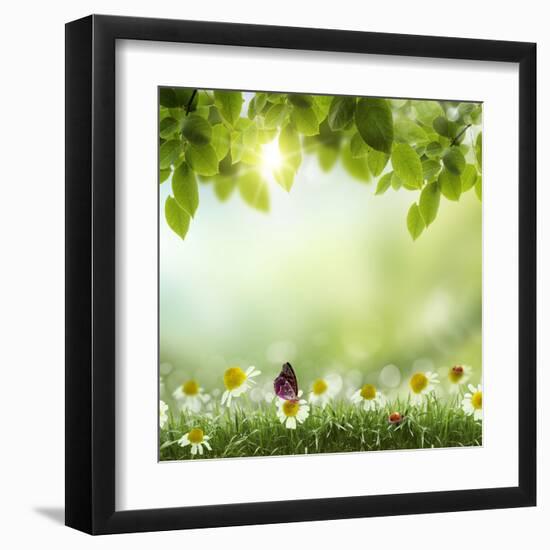 Spring or Summer Season Abstract Nature Background with Grass and Blue Sky in the Back-Krivosheev Vitaly-Framed Art Print