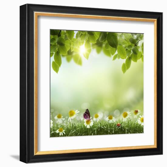 Spring or Summer Season Abstract Nature Background with Grass and Blue Sky in the Back-Krivosheev Vitaly-Framed Art Print