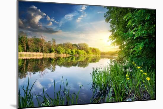 Spring River and Green Forest at Sunset-Givaga-Mounted Photographic Print