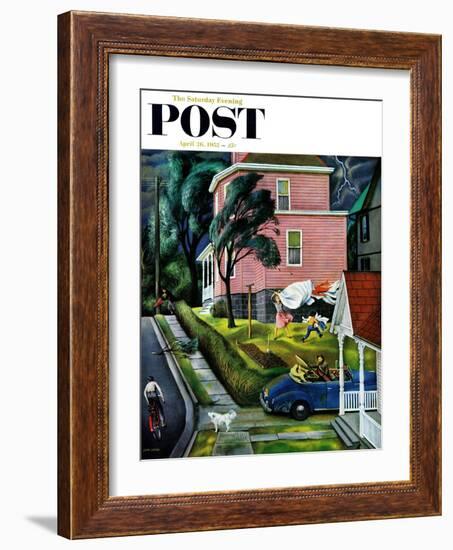 "Spring Storm Blowing In" Saturday Evening Post Cover, April 26, 1952-John Falter-Framed Giclee Print