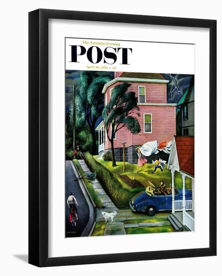 "Spring Storm Blowing In" Saturday Evening Post Cover, April 26, 1952-John Falter-Framed Giclee Print