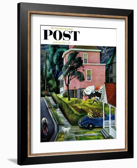 "Spring Storm Blowing In" Saturday Evening Post Cover, April 26, 1952-John Falter-Framed Giclee Print