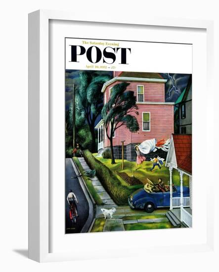 "Spring Storm Blowing In" Saturday Evening Post Cover, April 26, 1952-John Falter-Framed Giclee Print