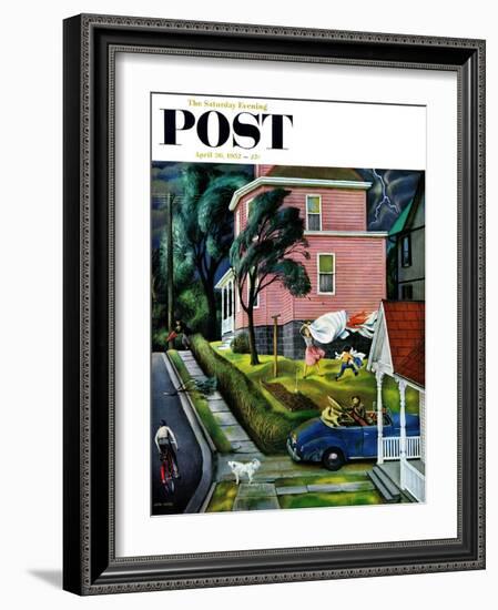 "Spring Storm Blowing In" Saturday Evening Post Cover, April 26, 1952-John Falter-Framed Giclee Print