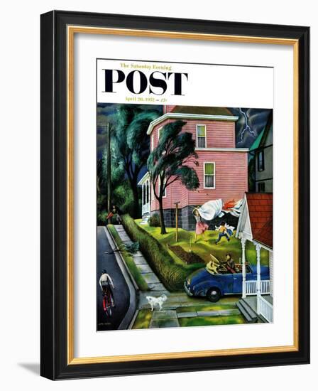 "Spring Storm Blowing In" Saturday Evening Post Cover, April 26, 1952-John Falter-Framed Giclee Print