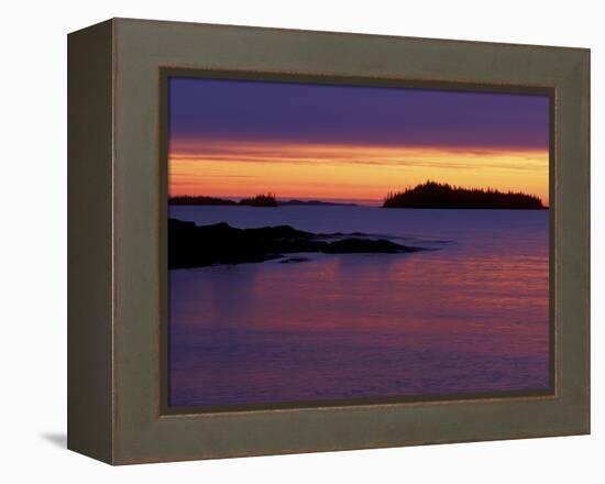 Spring Sunrise Silhouettes Edwards Island and Clouds on Lake Superior, Isle Royale National Park-Mark Carlson-Framed Premier Image Canvas