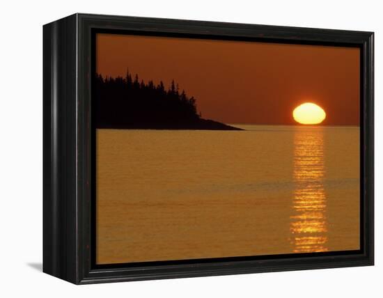 Spring Sunrise Silhouettes Edwards Island and Reflects Light on Lake Superior-Mark Carlson-Framed Premier Image Canvas