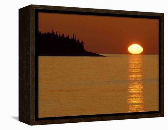 Spring Sunrise Silhouettes Edwards Island and Reflects Light on Lake Superior-Mark Carlson-Framed Premier Image Canvas