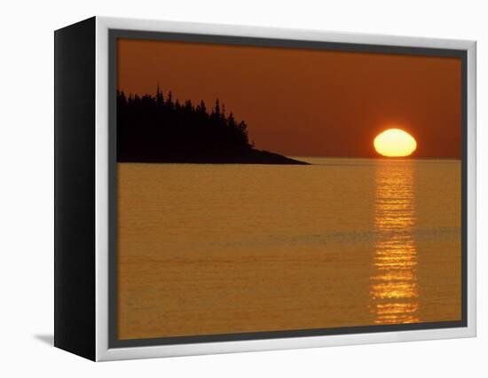 Spring Sunrise Silhouettes Edwards Island and Reflects Light on Lake Superior-Mark Carlson-Framed Premier Image Canvas