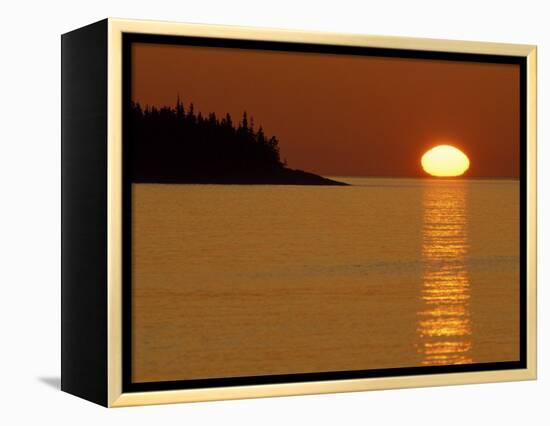 Spring Sunrise Silhouettes Edwards Island and Reflects Light on Lake Superior-Mark Carlson-Framed Premier Image Canvas