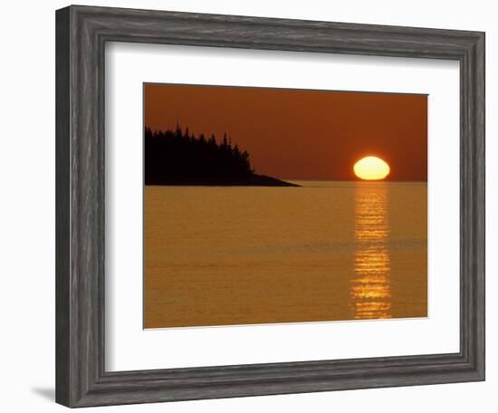 Spring Sunrise Silhouettes Edwards Island and Reflects Light on Lake Superior-Mark Carlson-Framed Photographic Print