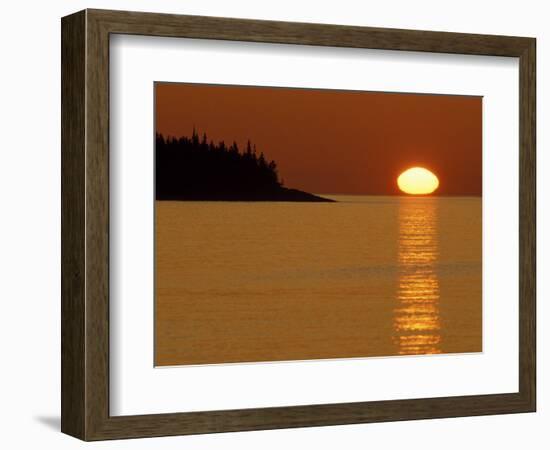 Spring Sunrise Silhouettes Edwards Island and Reflects Light on Lake Superior-Mark Carlson-Framed Photographic Print