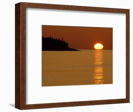 Spring Sunrise Silhouettes Edwards Island and Reflects Light on Lake Superior-Mark Carlson-Framed Photographic Print