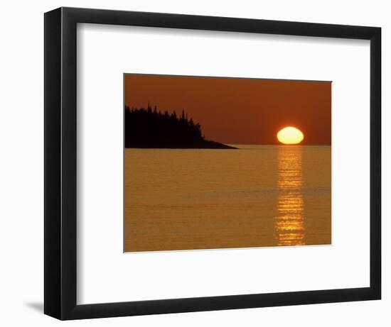 Spring Sunrise Silhouettes Edwards Island and Reflects Light on Lake Superior-Mark Carlson-Framed Photographic Print