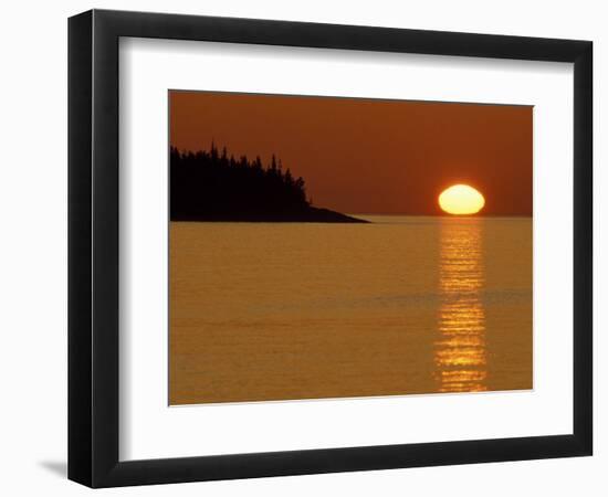 Spring Sunrise Silhouettes Edwards Island and Reflects Light on Lake Superior-Mark Carlson-Framed Photographic Print