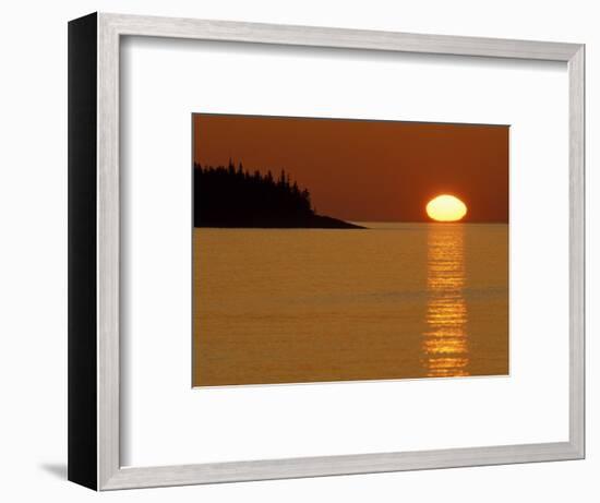 Spring Sunrise Silhouettes Edwards Island and Reflects Light on Lake Superior-Mark Carlson-Framed Photographic Print