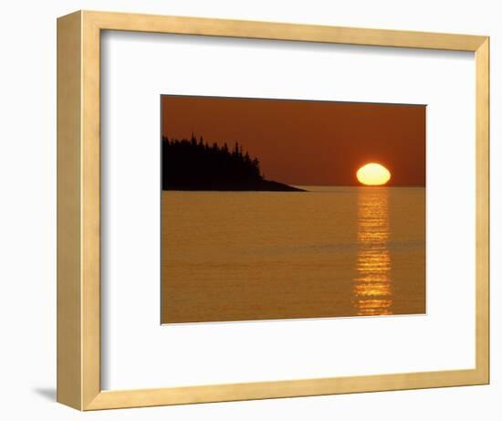 Spring Sunrise Silhouettes Edwards Island and Reflects Light on Lake Superior-Mark Carlson-Framed Photographic Print