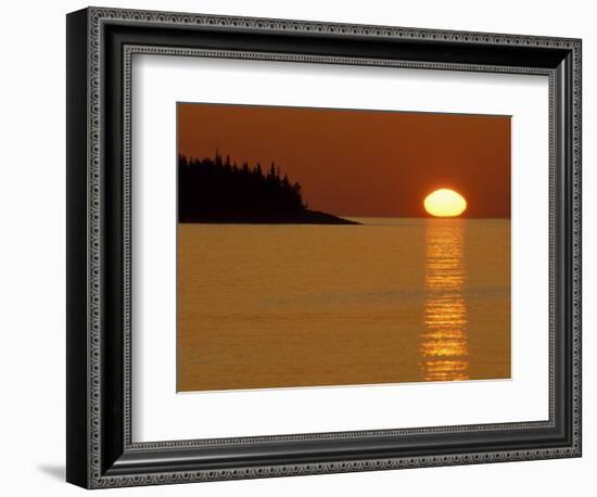 Spring Sunrise Silhouettes Edwards Island and Reflects Light on Lake Superior-Mark Carlson-Framed Photographic Print