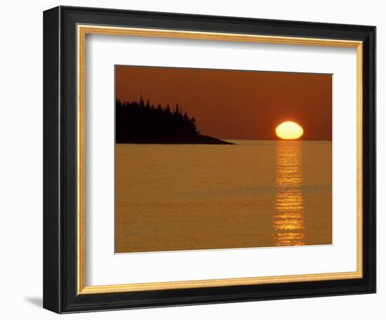 Spring Sunrise Silhouettes Edwards Island and Reflects Light on Lake Superior-Mark Carlson-Framed Photographic Print